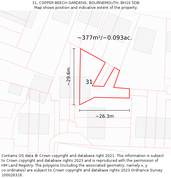 31, COPPER BEECH GARDENS, BOURNEMOUTH, BH10 5DB: Plot and title map