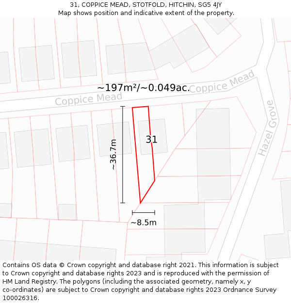 31, COPPICE MEAD, STOTFOLD, HITCHIN, SG5 4JY: Plot and title map