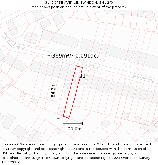 31, COPSE AVENUE, SWINDON, SN1 2PX: Plot and title map