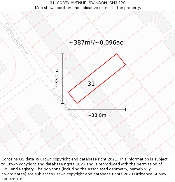 31, CORBY AVENUE, SWINDON, SN3 1PS: Plot and title map