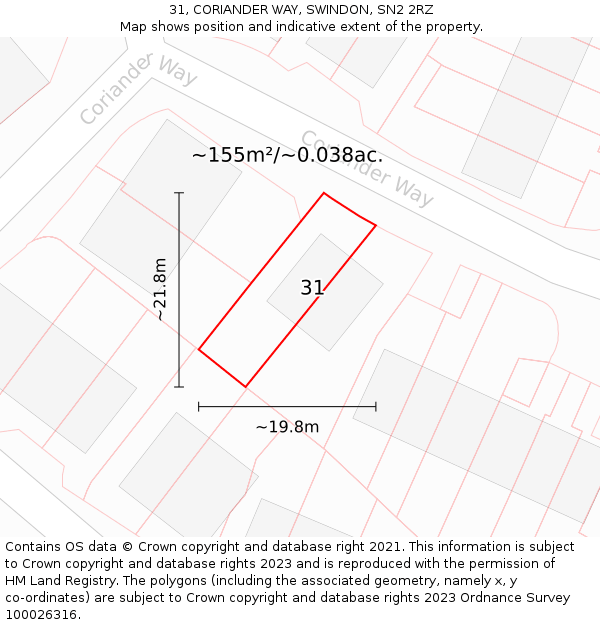 31, CORIANDER WAY, SWINDON, SN2 2RZ: Plot and title map