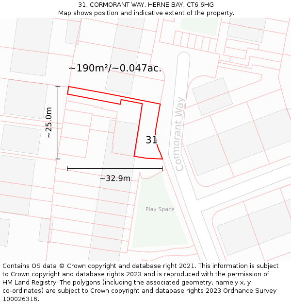 31, CORMORANT WAY, HERNE BAY, CT6 6HG: Plot and title map