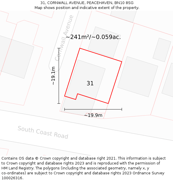 31, CORNWALL AVENUE, PEACEHAVEN, BN10 8SG: Plot and title map