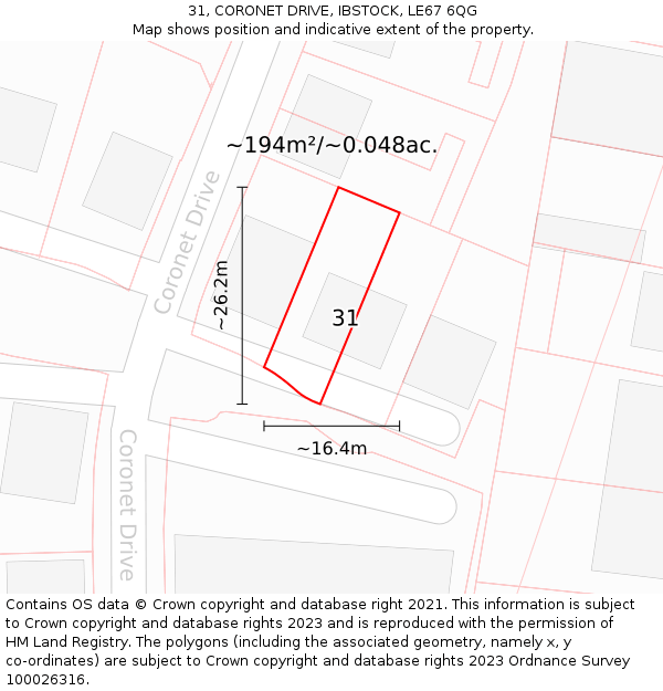 31, CORONET DRIVE, IBSTOCK, LE67 6QG: Plot and title map