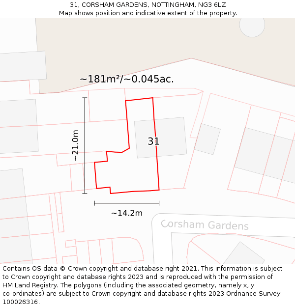 31, CORSHAM GARDENS, NOTTINGHAM, NG3 6LZ: Plot and title map