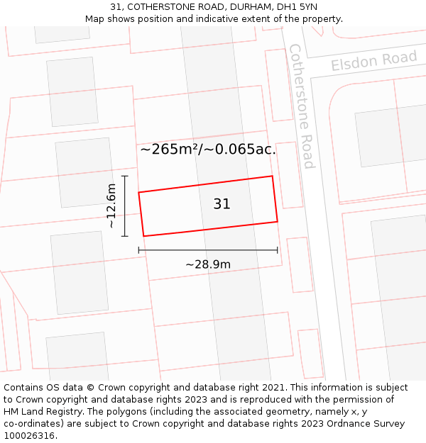 31, COTHERSTONE ROAD, DURHAM, DH1 5YN: Plot and title map