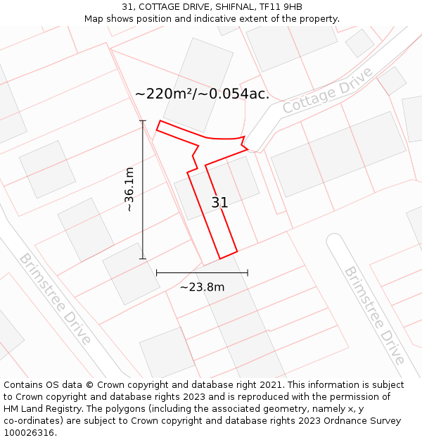 31, COTTAGE DRIVE, SHIFNAL, TF11 9HB: Plot and title map