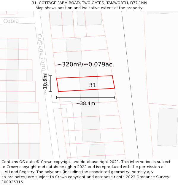 31, COTTAGE FARM ROAD, TWO GATES, TAMWORTH, B77 1NN: Plot and title map