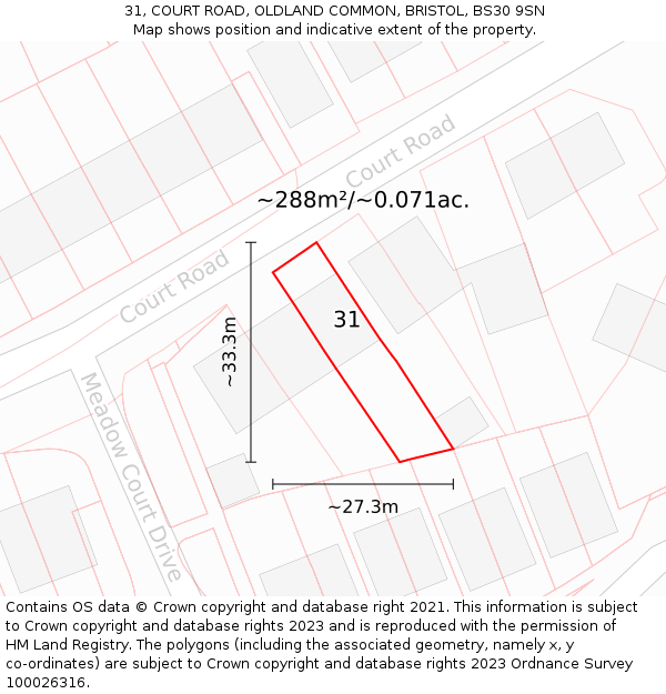 31, COURT ROAD, OLDLAND COMMON, BRISTOL, BS30 9SN: Plot and title map