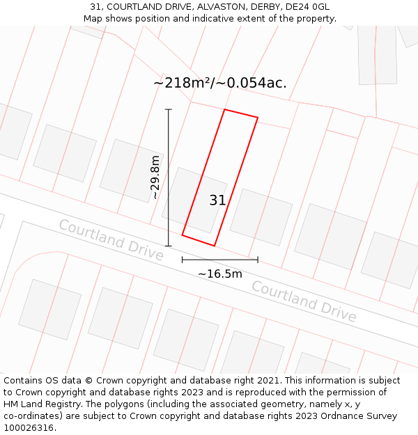 31, COURTLAND DRIVE, ALVASTON, DERBY, DE24 0GL: Plot and title map