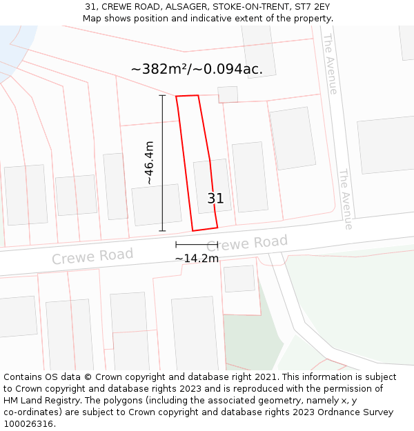 31, CREWE ROAD, ALSAGER, STOKE-ON-TRENT, ST7 2EY: Plot and title map