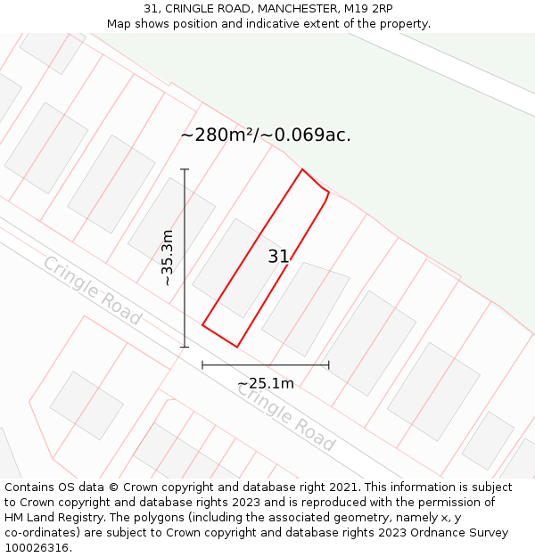 31, CRINGLE ROAD, MANCHESTER, M19 2RP: Plot and title map