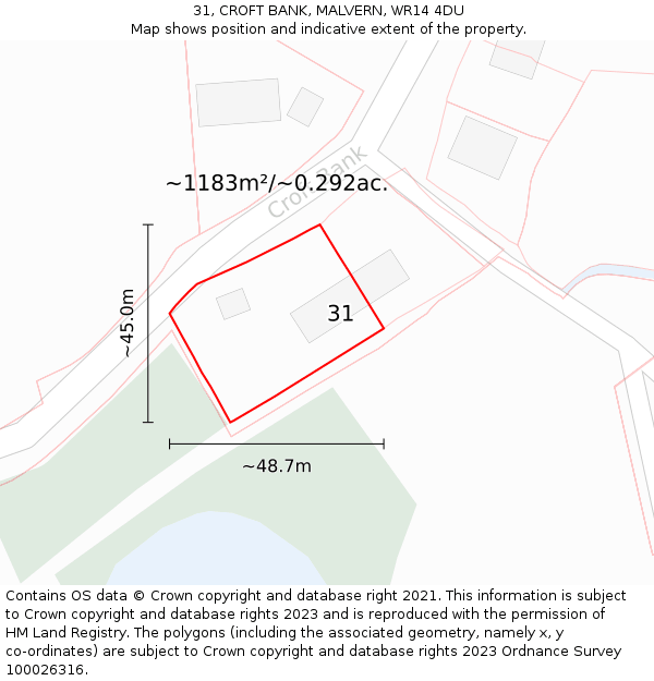 31, CROFT BANK, MALVERN, WR14 4DU: Plot and title map