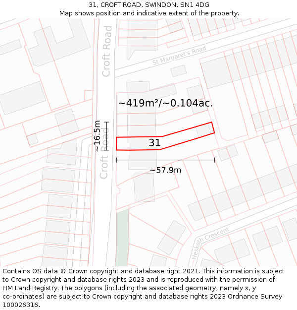 31, CROFT ROAD, SWINDON, SN1 4DG: Plot and title map