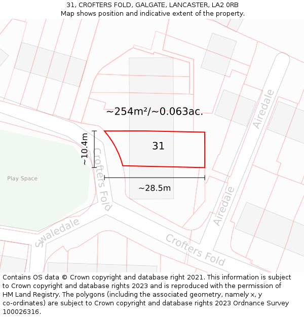 31, CROFTERS FOLD, GALGATE, LANCASTER, LA2 0RB: Plot and title map