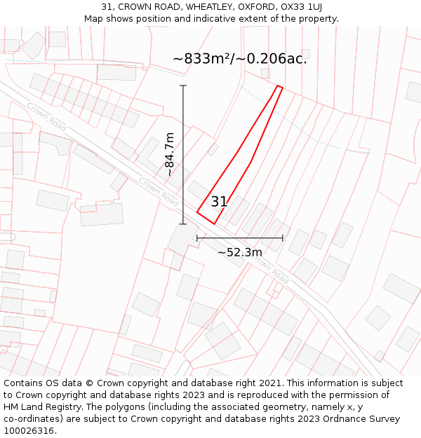 31, CROWN ROAD, WHEATLEY, OXFORD, OX33 1UJ: Plot and title map