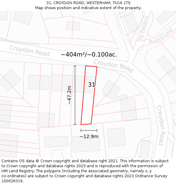 31, CROYDON ROAD, WESTERHAM, TN16 1TS: Plot and title map