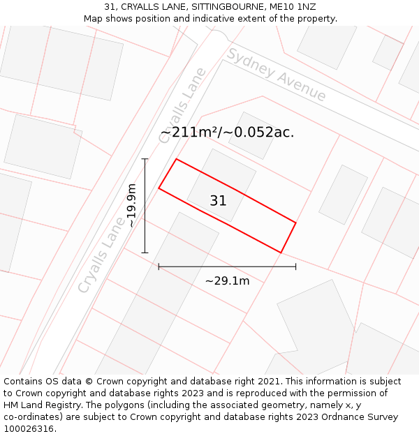 31, CRYALLS LANE, SITTINGBOURNE, ME10 1NZ: Plot and title map