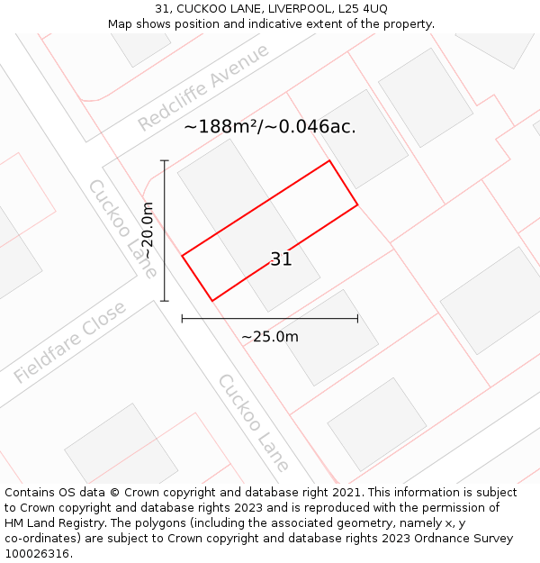 31, CUCKOO LANE, LIVERPOOL, L25 4UQ: Plot and title map