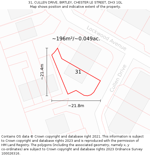 31, CULLEN DRIVE, BIRTLEY, CHESTER LE STREET, DH3 1GL: Plot and title map