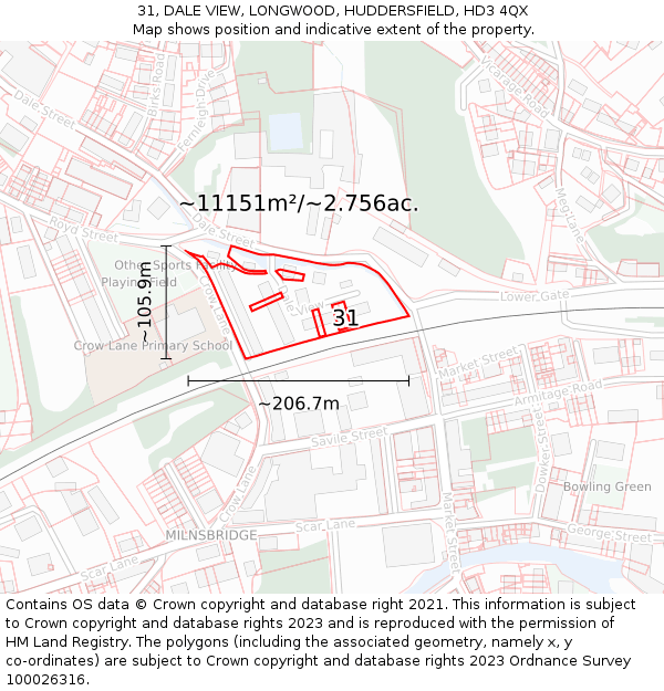31, DALE VIEW, LONGWOOD, HUDDERSFIELD, HD3 4QX: Plot and title map