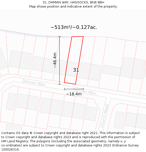 31, DAMIAN WAY, HASSOCKS, BN6 8BH: Plot and title map