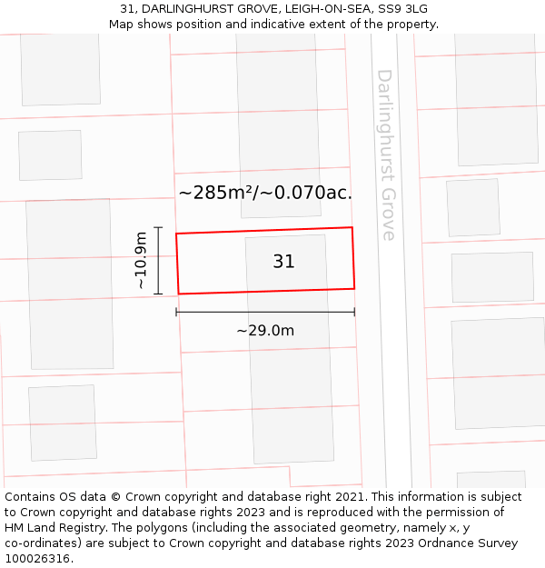 31, DARLINGHURST GROVE, LEIGH-ON-SEA, SS9 3LG: Plot and title map