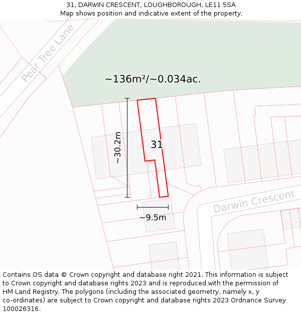 31, DARWIN CRESCENT, LOUGHBOROUGH, LE11 5SA: Plot and title map