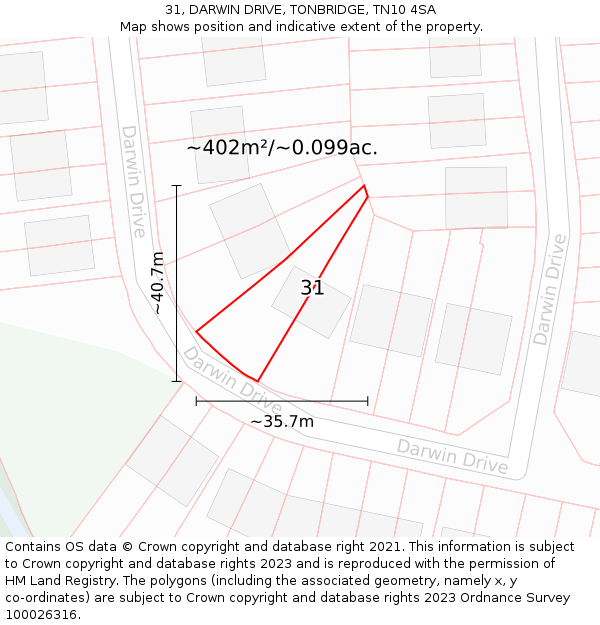 31, DARWIN DRIVE, TONBRIDGE, TN10 4SA: Plot and title map