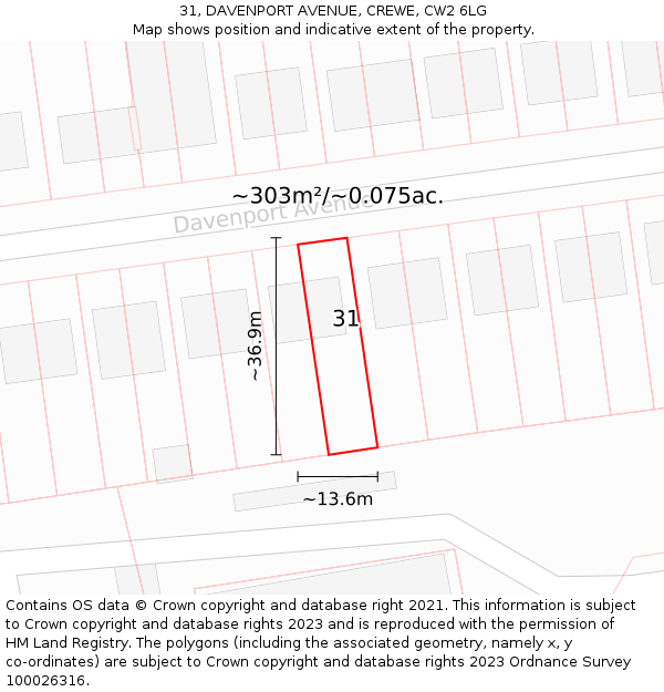 31, DAVENPORT AVENUE, CREWE, CW2 6LG: Plot and title map