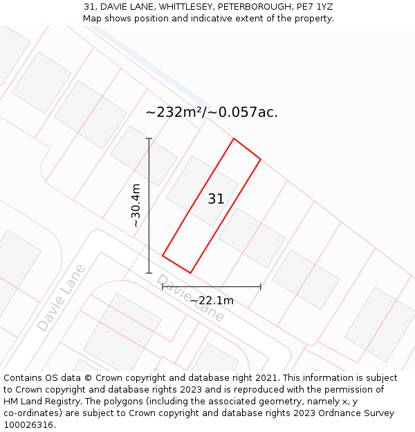 31, DAVIE LANE, WHITTLESEY, PETERBOROUGH, PE7 1YZ: Plot and title map