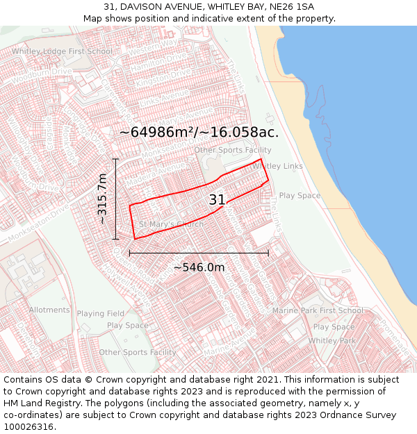 31, DAVISON AVENUE, WHITLEY BAY, NE26 1SA: Plot and title map