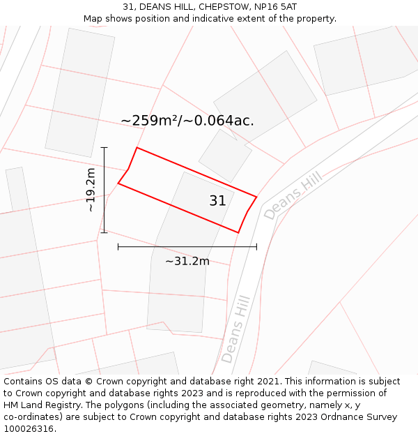 31, DEANS HILL, CHEPSTOW, NP16 5AT: Plot and title map