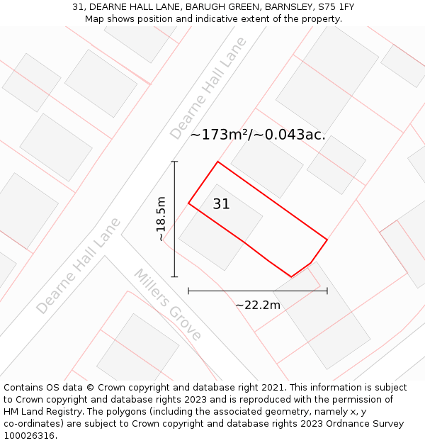 31, DEARNE HALL LANE, BARUGH GREEN, BARNSLEY, S75 1FY: Plot and title map