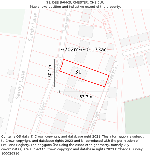 31, DEE BANKS, CHESTER, CH3 5UU: Plot and title map