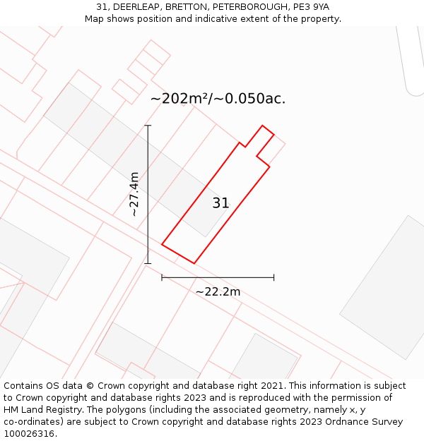 31, DEERLEAP, BRETTON, PETERBOROUGH, PE3 9YA: Plot and title map