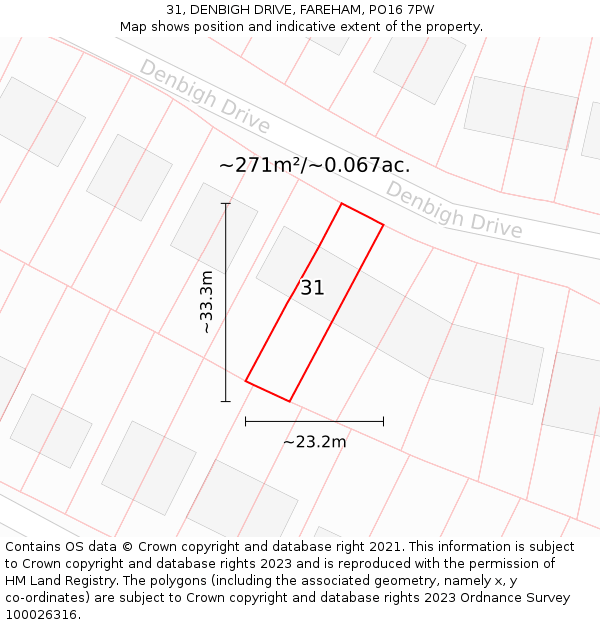 31, DENBIGH DRIVE, FAREHAM, PO16 7PW: Plot and title map