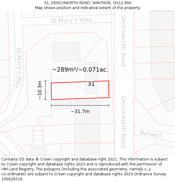 31, DENCHWORTH ROAD, WANTAGE, OX12 9AX: Plot and title map