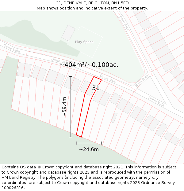 31, DENE VALE, BRIGHTON, BN1 5ED: Plot and title map