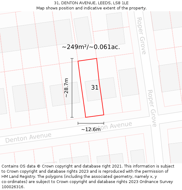 31, DENTON AVENUE, LEEDS, LS8 1LE: Plot and title map