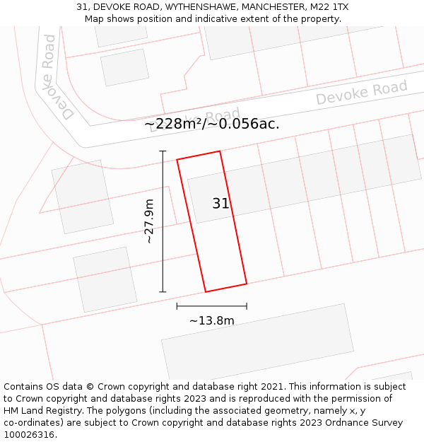 31, DEVOKE ROAD, WYTHENSHAWE, MANCHESTER, M22 1TX: Plot and title map