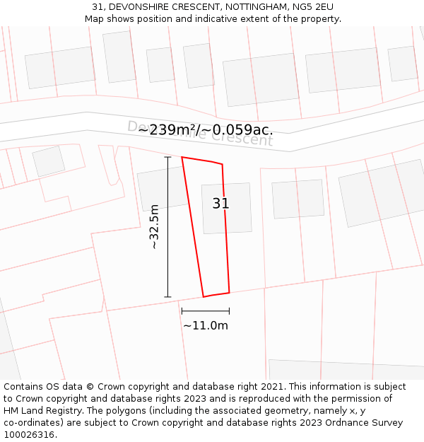 31, DEVONSHIRE CRESCENT, NOTTINGHAM, NG5 2EU: Plot and title map