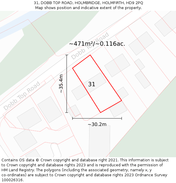 31, DOBB TOP ROAD, HOLMBRIDGE, HOLMFIRTH, HD9 2PQ: Plot and title map