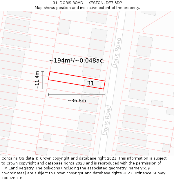 31, DORIS ROAD, ILKESTON, DE7 5DP: Plot and title map