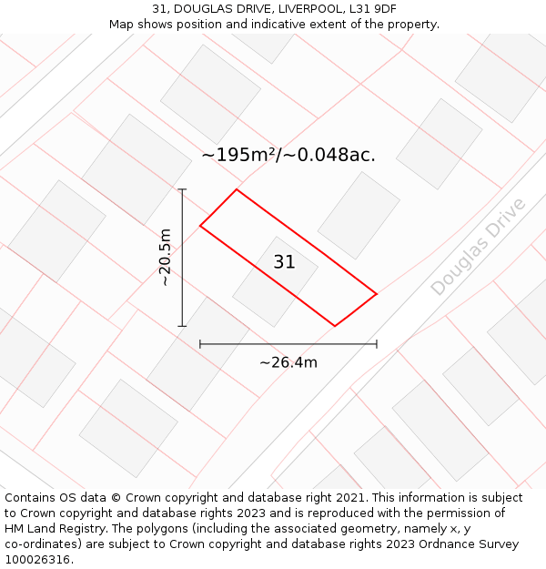 31, DOUGLAS DRIVE, LIVERPOOL, L31 9DF: Plot and title map