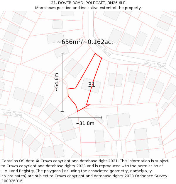 31, DOVER ROAD, POLEGATE, BN26 6LE: Plot and title map