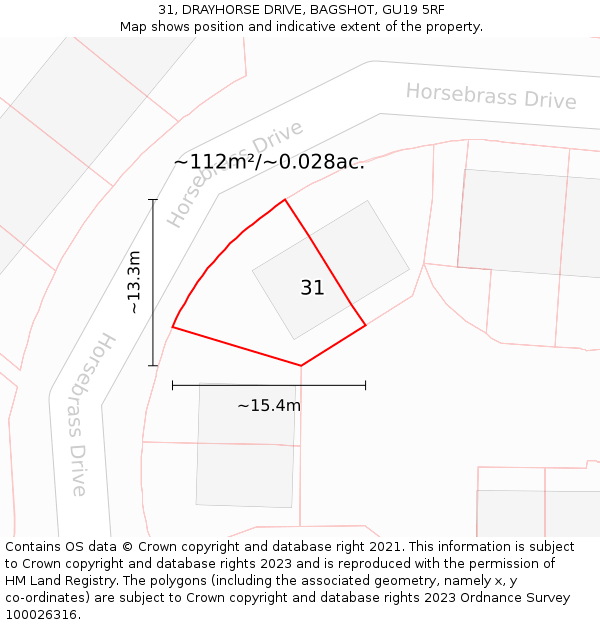 31, DRAYHORSE DRIVE, BAGSHOT, GU19 5RF: Plot and title map