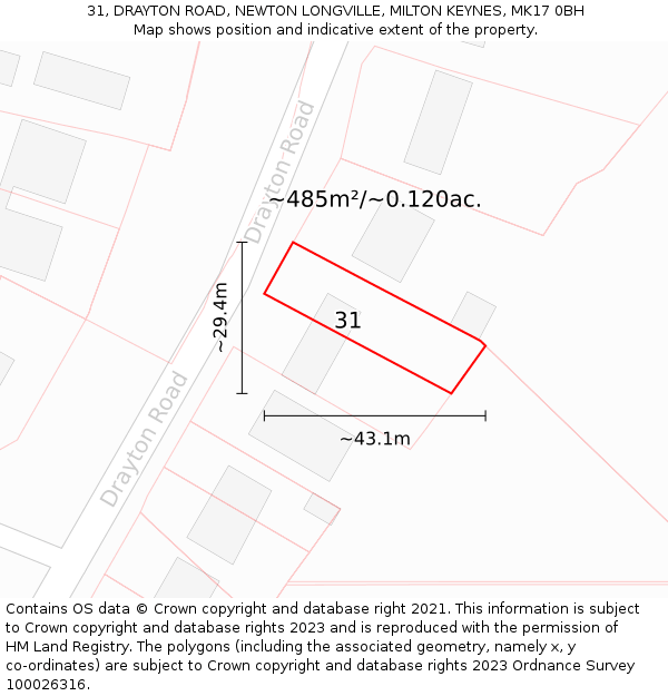 31, DRAYTON ROAD, NEWTON LONGVILLE, MILTON KEYNES, MK17 0BH: Plot and title map