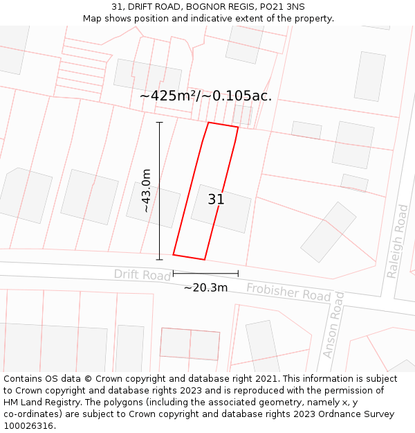 31, DRIFT ROAD, BOGNOR REGIS, PO21 3NS: Plot and title map