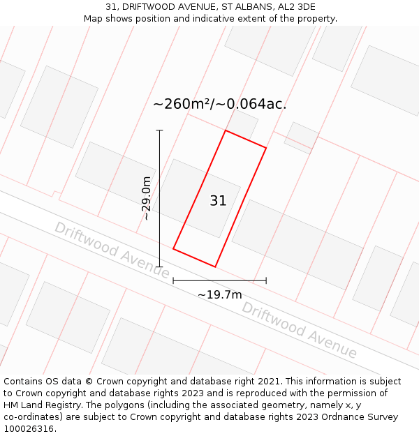 31, DRIFTWOOD AVENUE, ST ALBANS, AL2 3DE: Plot and title map